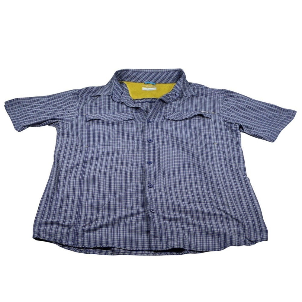 Columbia Shirt Mens L Blue Plaid Polyester Button Up Short‎ Sleeve UV Omni-Shade
